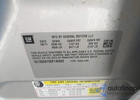 2012 Chevrolet Malibu 2Lz z USA, uszkodzony, nr VIN 1G1ZG5E70CF145023